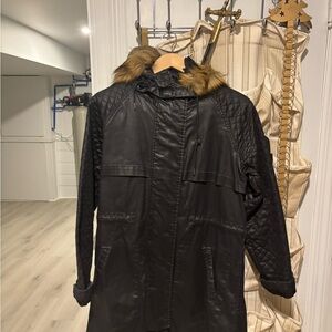 Current/Elliott Black Utility Jacket with Tan Fur Hood